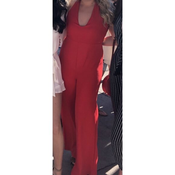 BaeVel Boutique Bright Red Crossback Wide Leg Romper Jumpsuit - Picture 3 of 7